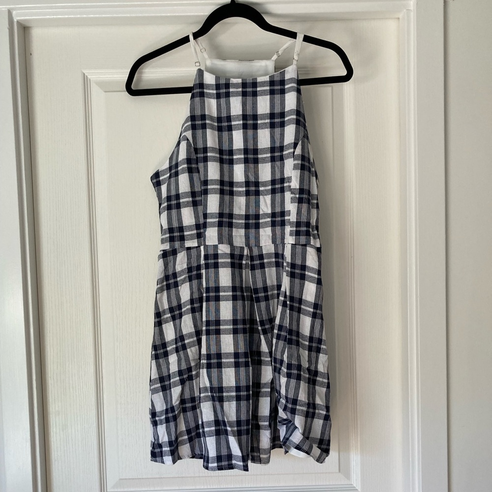 Ethereal by Paper Crane Plaid Skater Dress - Size M - Navy/White